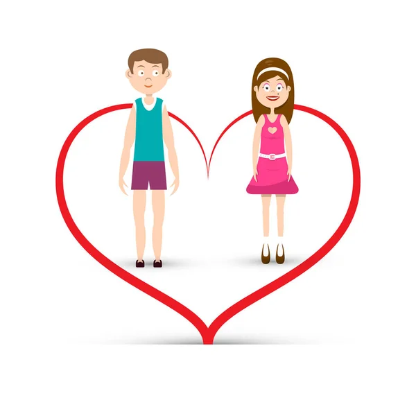 Man en vrouw binnen hart pictogram. Jongen en meisje in liefde illustratie vector. — Stockvector