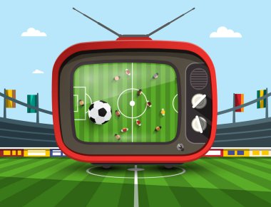 Futbol Maç futbol Stadı - vektör ile Retro televizyon