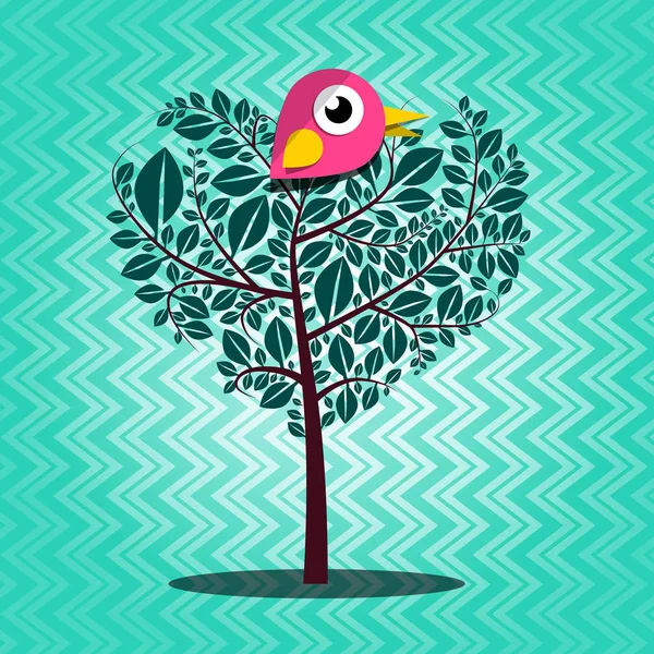 レトロな背景に鳥のベクトルを持つツリー — ストックベクタ