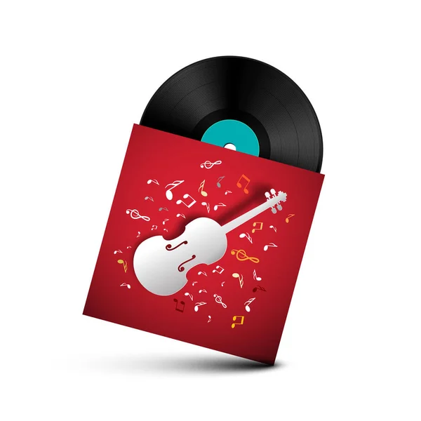 ビニール レコード ヴァイオリンとノートを赤い紙カバー レトロな ディスク — ストックベクタ