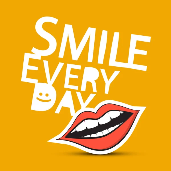 Sonríe Cada Día Lema Del Vector Con Boca — Archivo Imágenes Vectoriales