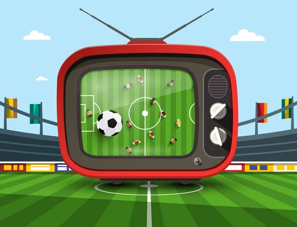 Retro Televisie Met Voetbalwedstrijd Footbal Stadion Vector — Stockvector