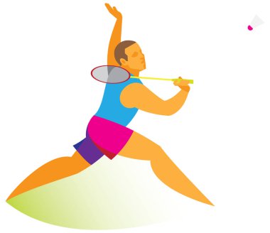 rakibi saldıran kıdemli badminton oyuncu