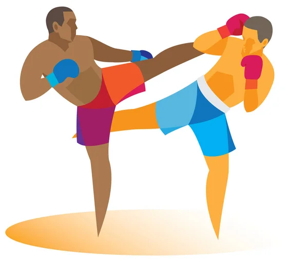 Kickboxen. der afrikanisch-amerikanische Athlet tritt dem Gegner in den Kopf — Stockvektor