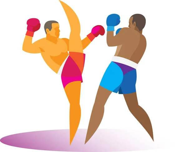 Kickboxing. duelo de empuje de dos luchadores — Vector de stock