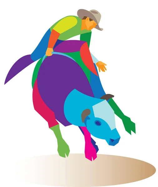 Rodeo.bull tratando de tirar vaquero — Vector de stock