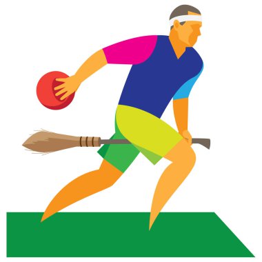 genç adam süpürge üzerinde sürme