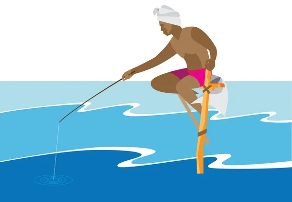 アジアの漁師。釣り竿 — ストックベクタ