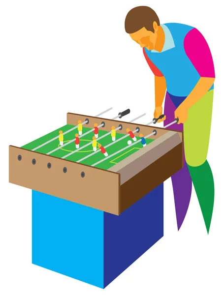 Joven jugador jugando futbolín — Vector de stock