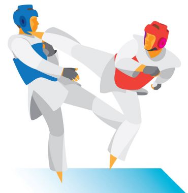 Genç Taekwondo atlet bir savaşçı saldırıdır