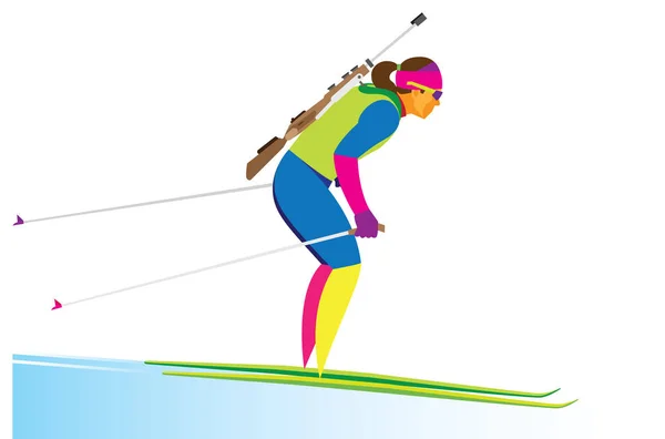 Młoda kobieta jest biathlonistka w niebieskim mundurze — Wektor stockowy