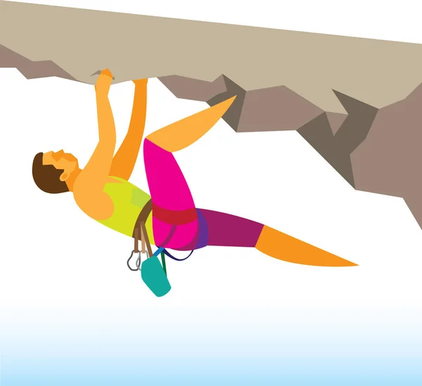 Young man is fearless rock climber — Stock Vector