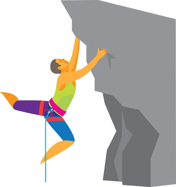 Alpinista experiente sobe na rocha — Vetor de Stock