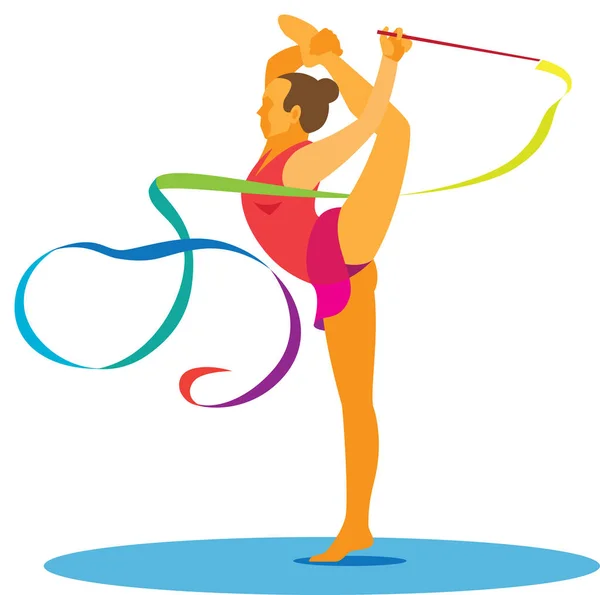 Een jonge vrouw is ritmisch gymnaste met lint — Stockvector