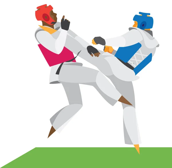 Sparring dois lutadores experientes Taekwondo —  Vetores de Stock