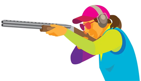 Young woman is a marksman shooting skeet — Stock Vector