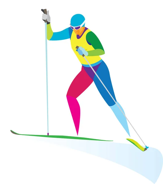 Young woman skier racer on distance — Stock Vector