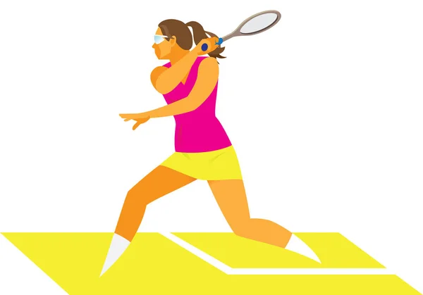 Mulher squash jogador bate uma bola —  Vetores de Stock