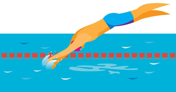 Junge Schwimmerin springt ins Wasser — Stockvektor