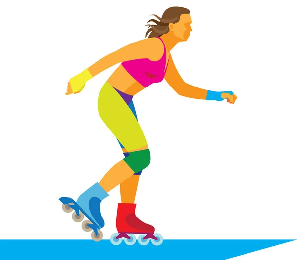 Una joven montada en patines — Vector de stock