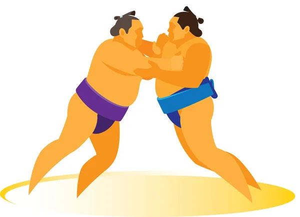 Two professional sumo wrestlers involved in the match — Stock Vector