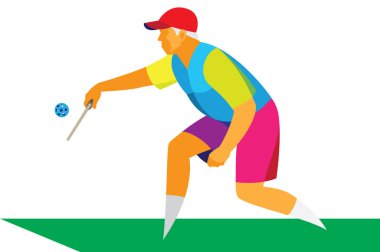 yaşlı adam bir raket ve top ile sahada oynuyor