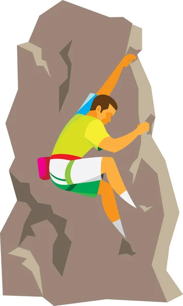 Erfahrener Bergsteiger erklimmt einen steilen Felsen — Stockvektor