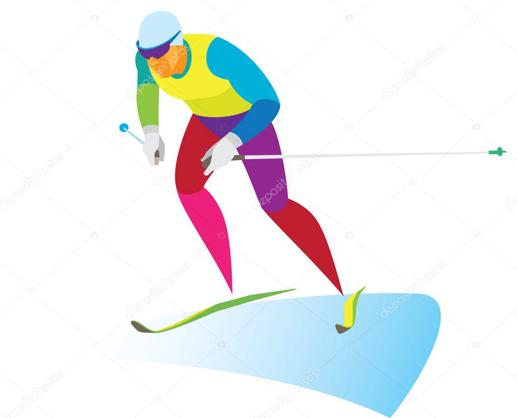young skier racer on skiathlon