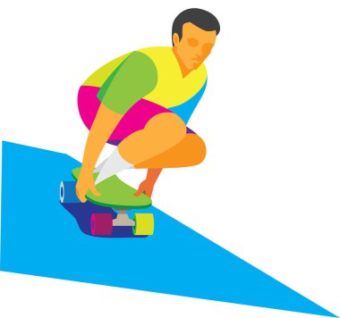 Tepeden aşağı bir kaykay üzerinde genç bir gencin