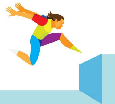 genç bir ücretsiz atlet bir engel aracın üstüne atlar.