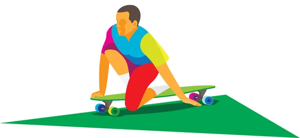 Mladý muž na skateboardu v parku — Stockový vektor