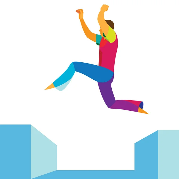 Joven corredor libre realiza un salto complicado en el techo — Archivo Imágenes Vectoriales