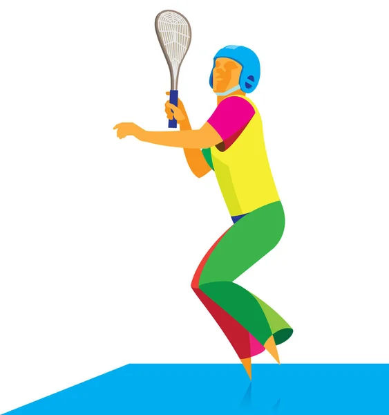 A young player playing in a variety of games with the racket. Th — Stock Vector