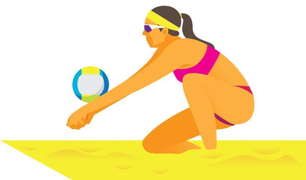 Junge Spielerin im Beachvolleyball nimmt den Ball an sich — Stockvektor