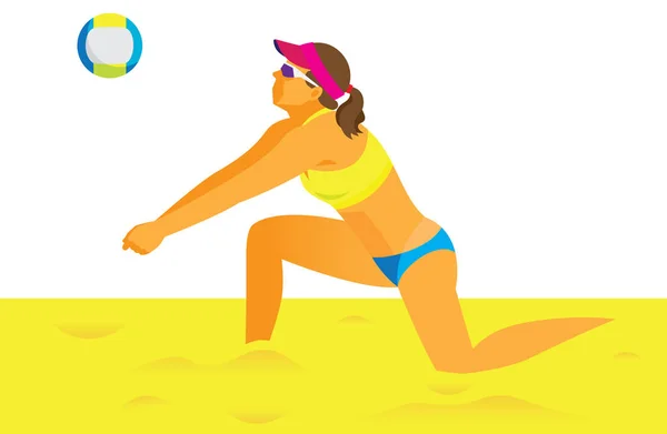Giovane bella donna beach volley giocatore riceve la palla — Vettoriale Stock