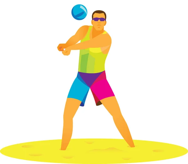 Beachvolleyball. der Spieler nimmt den Ball an — Stockvektor