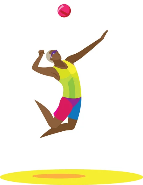 African American beach volleyballer levert de bal in ju — Stockvector