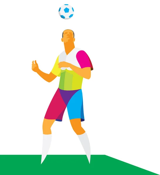 Un giovane calciatore destreggia abilmente la testa del pallone — Vettoriale Stock