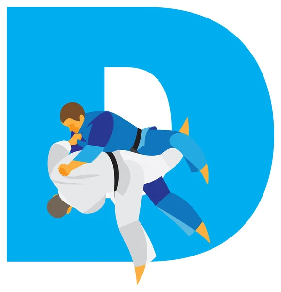 Judo. Letter D. Two fighters — Stock Vector