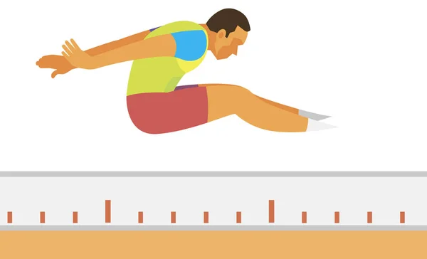 Jovem atleta é jumper longo fez um salto de longe —  Vetores de Stock