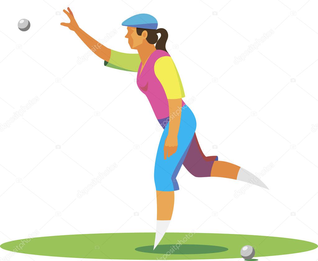young woman in a cap throwing the ball in the old French game pe