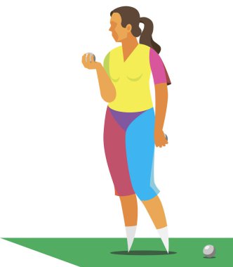 eski Fransız oyun Petank oynayan bir genç kız