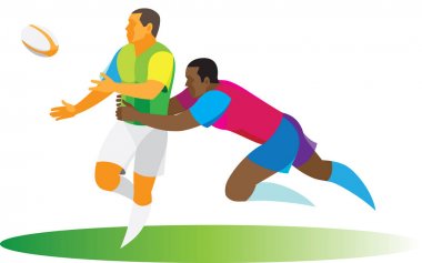 Rugby oyuncusu saldıran uzak Defender'ı çalıştırmayı dener