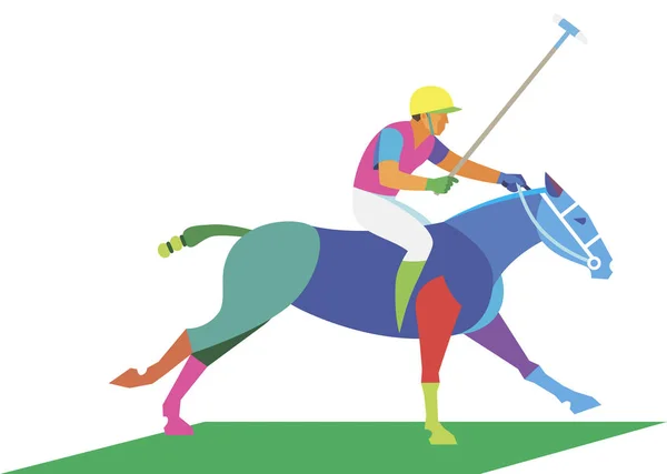 Polospieler zu Pferd galoppiert voraus — Stockvektor