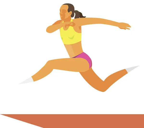 Giovane donna è saltatore lungo porta salto lontano — Vettoriale Stock