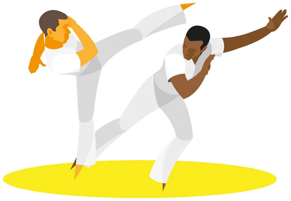Deux combattant brésilien arts martiaux méthode de spectacle capoeira — Image vectorielle