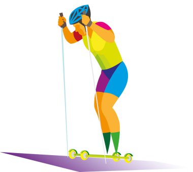 Profesyonel kayakçı tepeye silindir kayaklar üzerinde çalışır