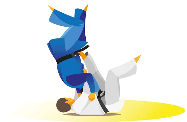 Judo fighter kastar motståndaren över sig själv liggande på ryggen — Stock vektor