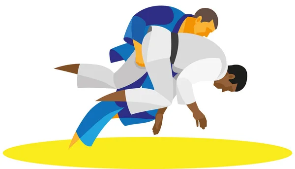 Judo boksör rakibini yakalama mindere tutar. — Stok Vektör