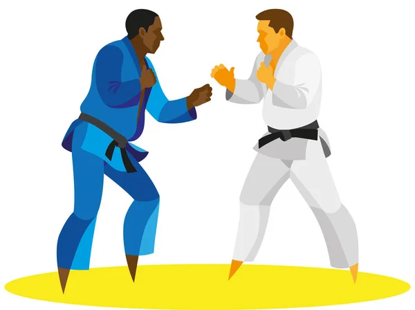 İki savaşçı judo standında maçın başlama — Stok Vektör